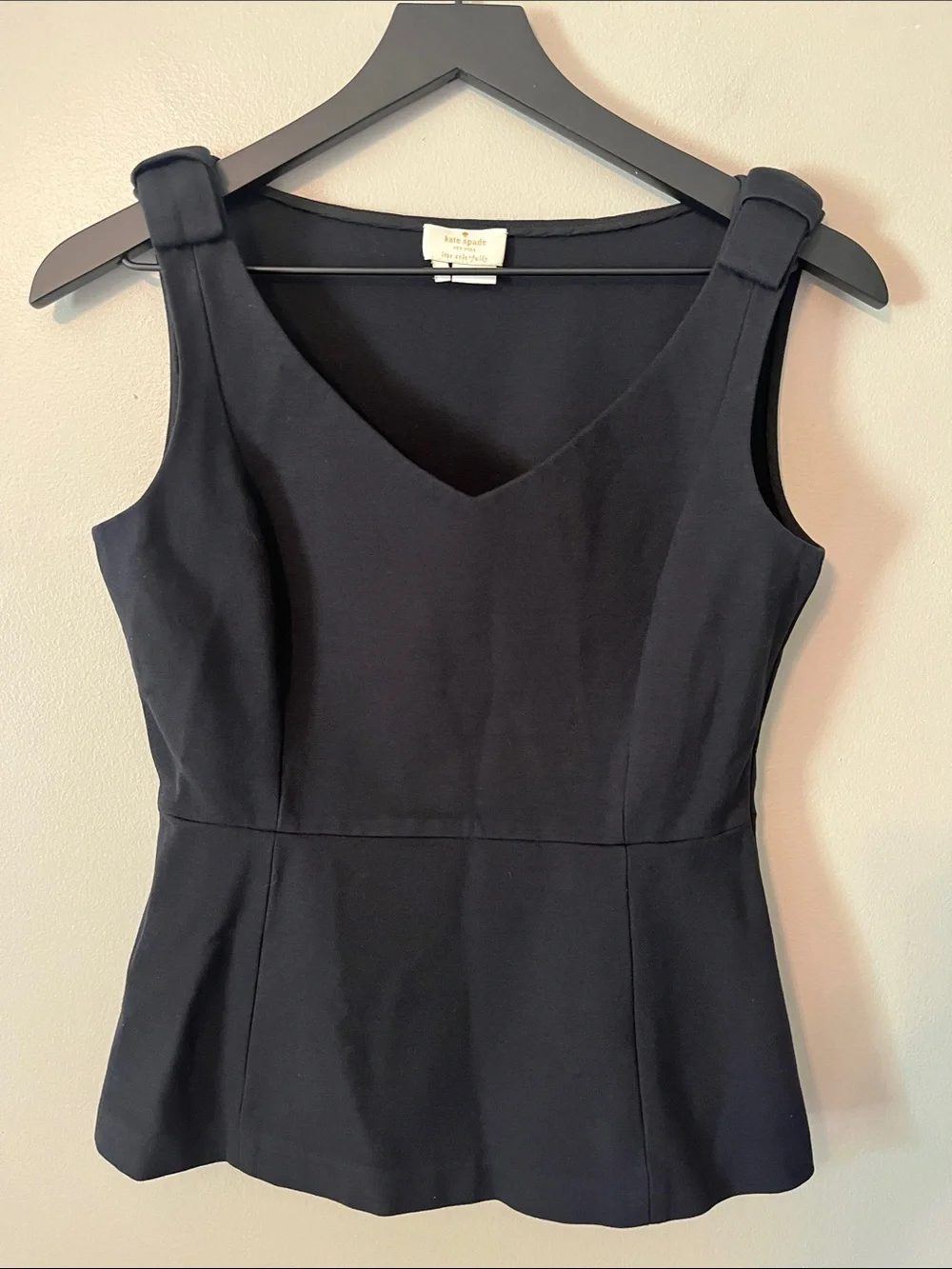 Kate Spade Ponte Sleeveless Peplum Top Bow on Shoulders Black Size 2